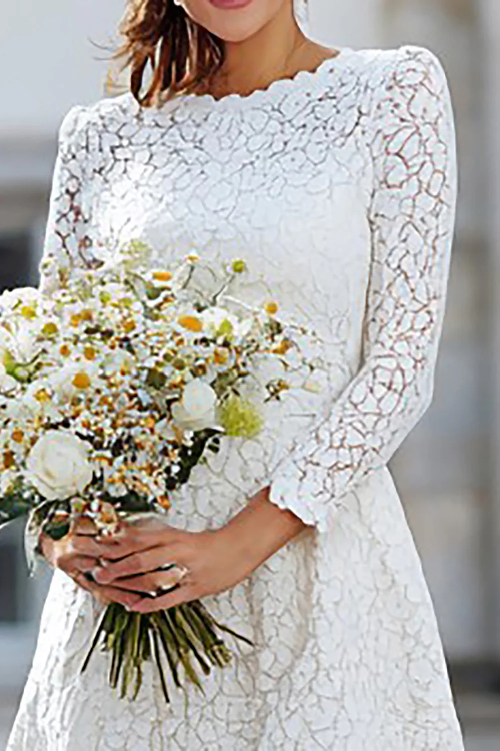Ivory A Line Lave Long Sleeves Engagement Dress - VNBITS
