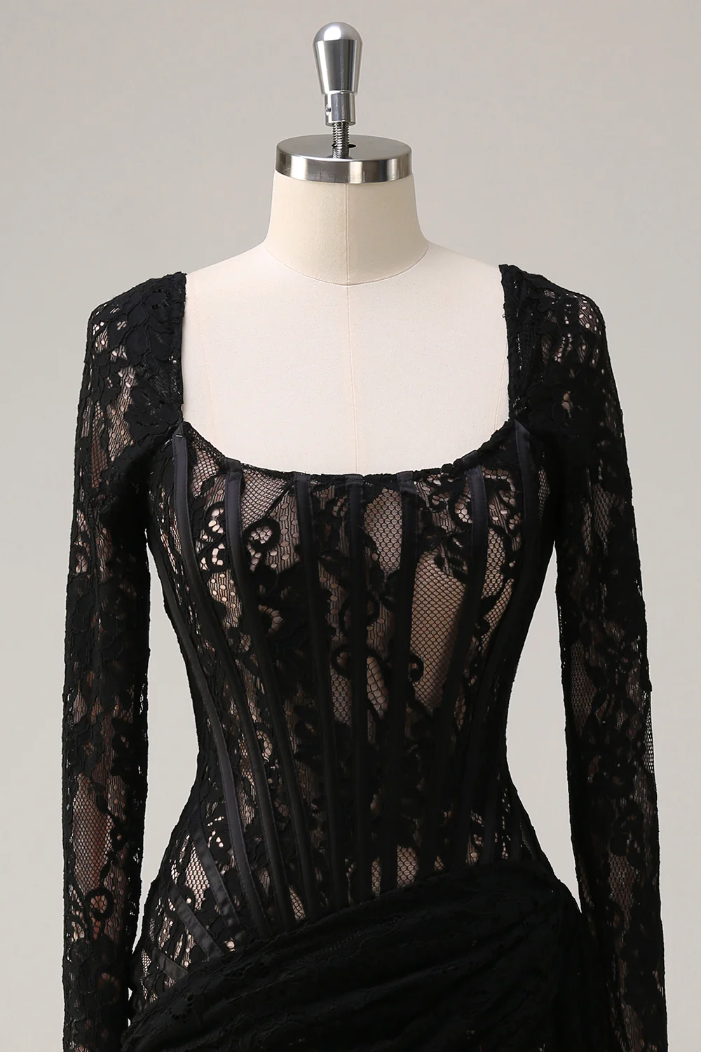 Black Sheath Corset Short Prom Dress with Long Sleeves - VNBITS