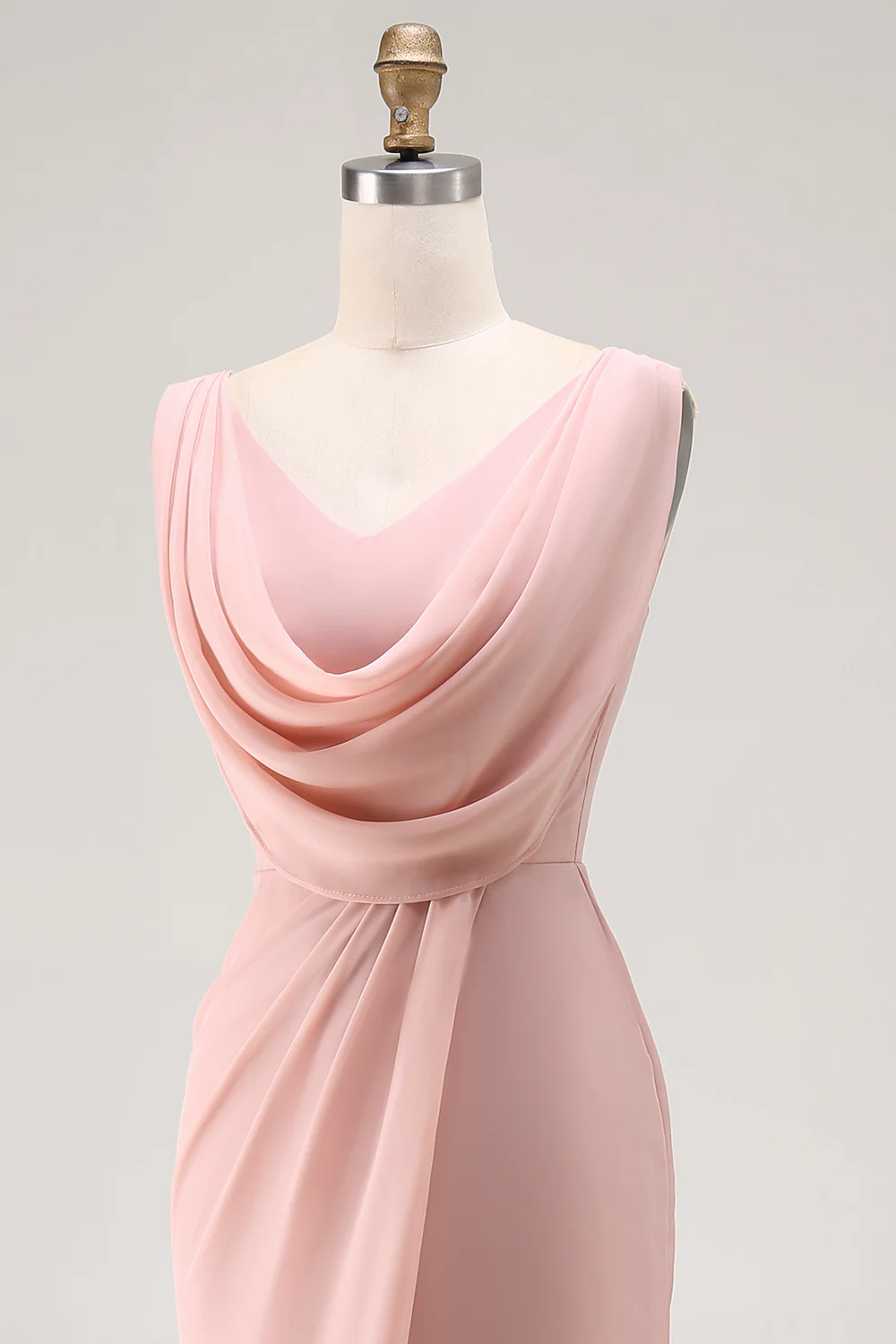 Blush Pink Cowl Neck Long Bridesmaid Dress with Slit - VNBITS