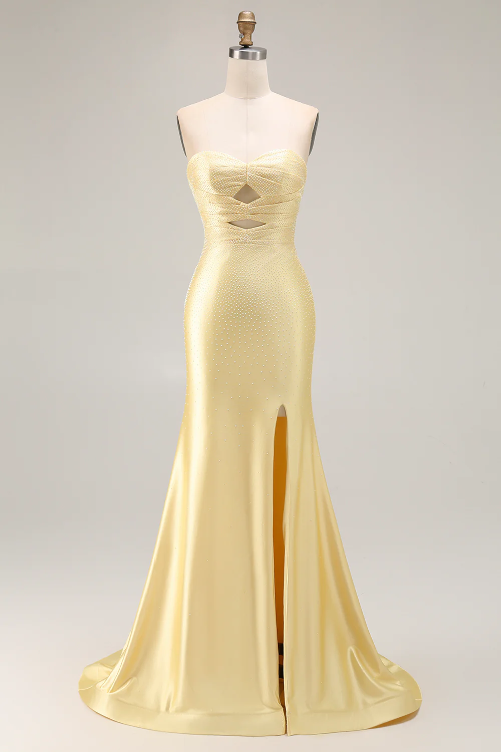 Sparkly Yellow Mermaid Beaded Keyhole Long Prom Dress with Slit - VNBITS