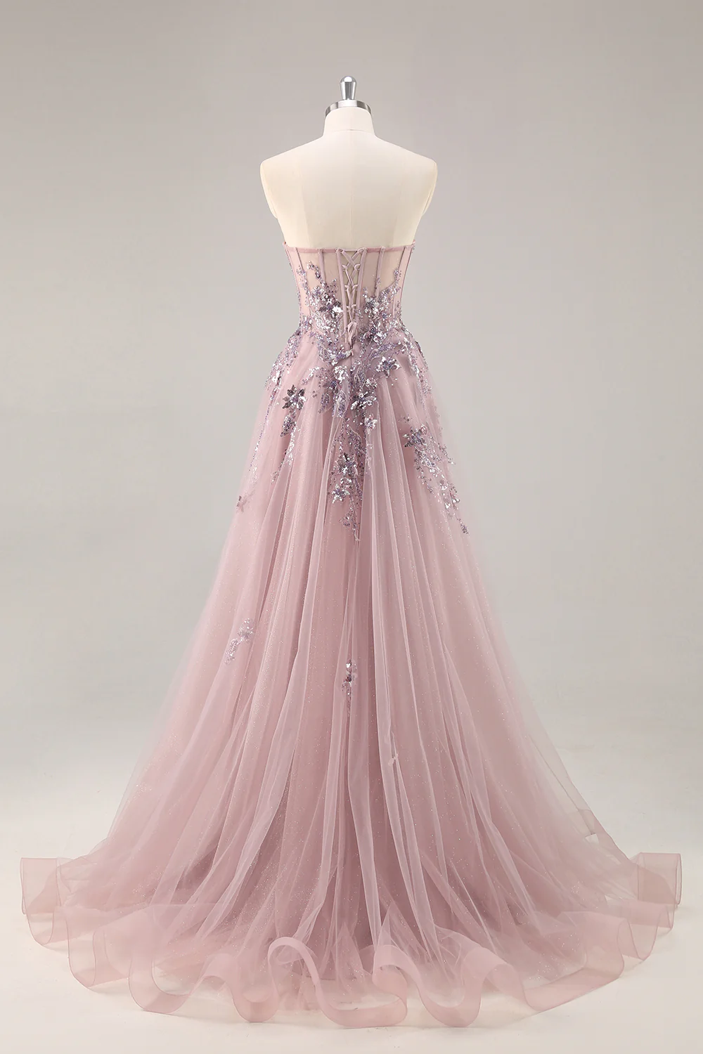 Sparkly Navy Corset Sweetheart Long Prom Dress with Appliques - VNBITS