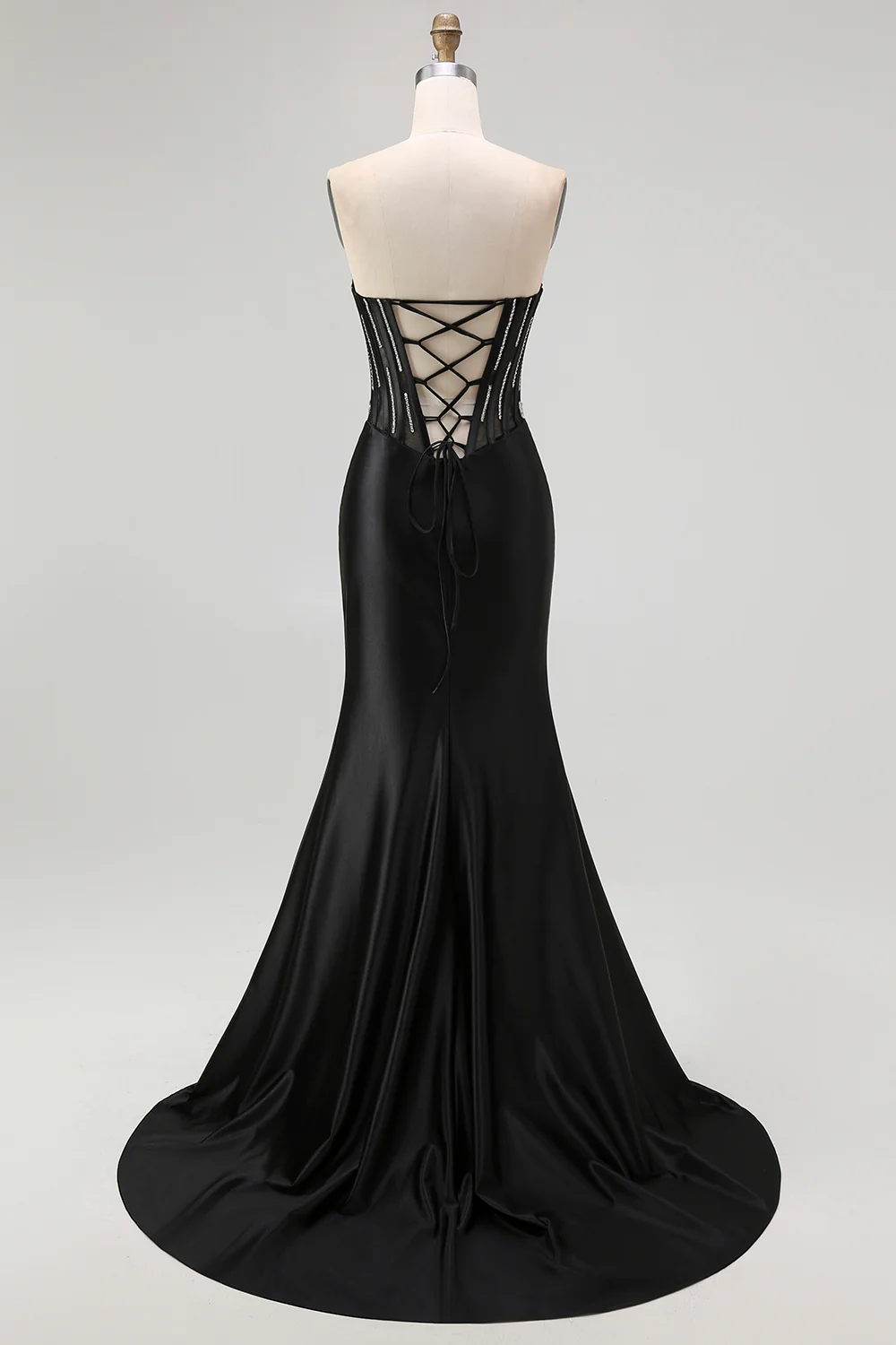 Sparkly Black Corset Mermaid Beaded Long Prom Dress with Slit - VNBITS