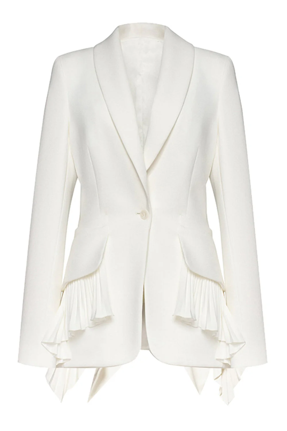 Black Long Sleeves Shawl Lapel Ruffled Women's Blazer - VNBITS