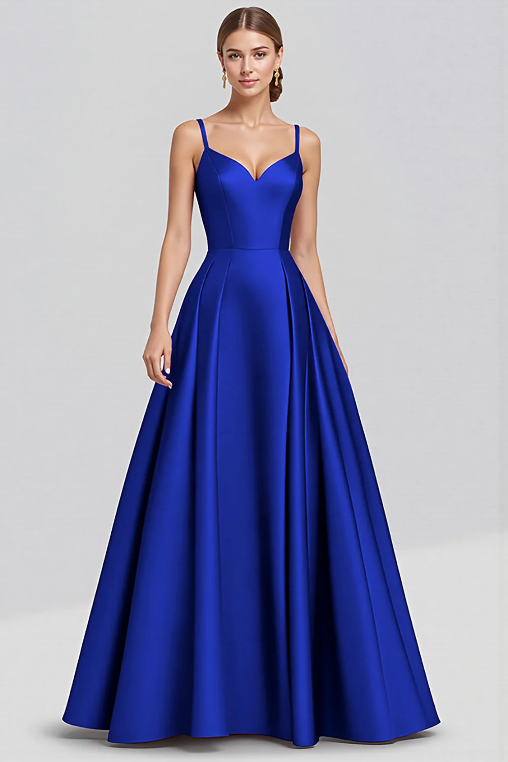 Black Satin A Line Spaghetti Straps Long Formal Dress - VNBITS