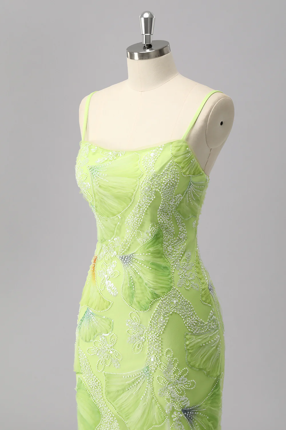 Sparkly Green Sheath Beaded Long Prom Dress with Slit - VNBITS