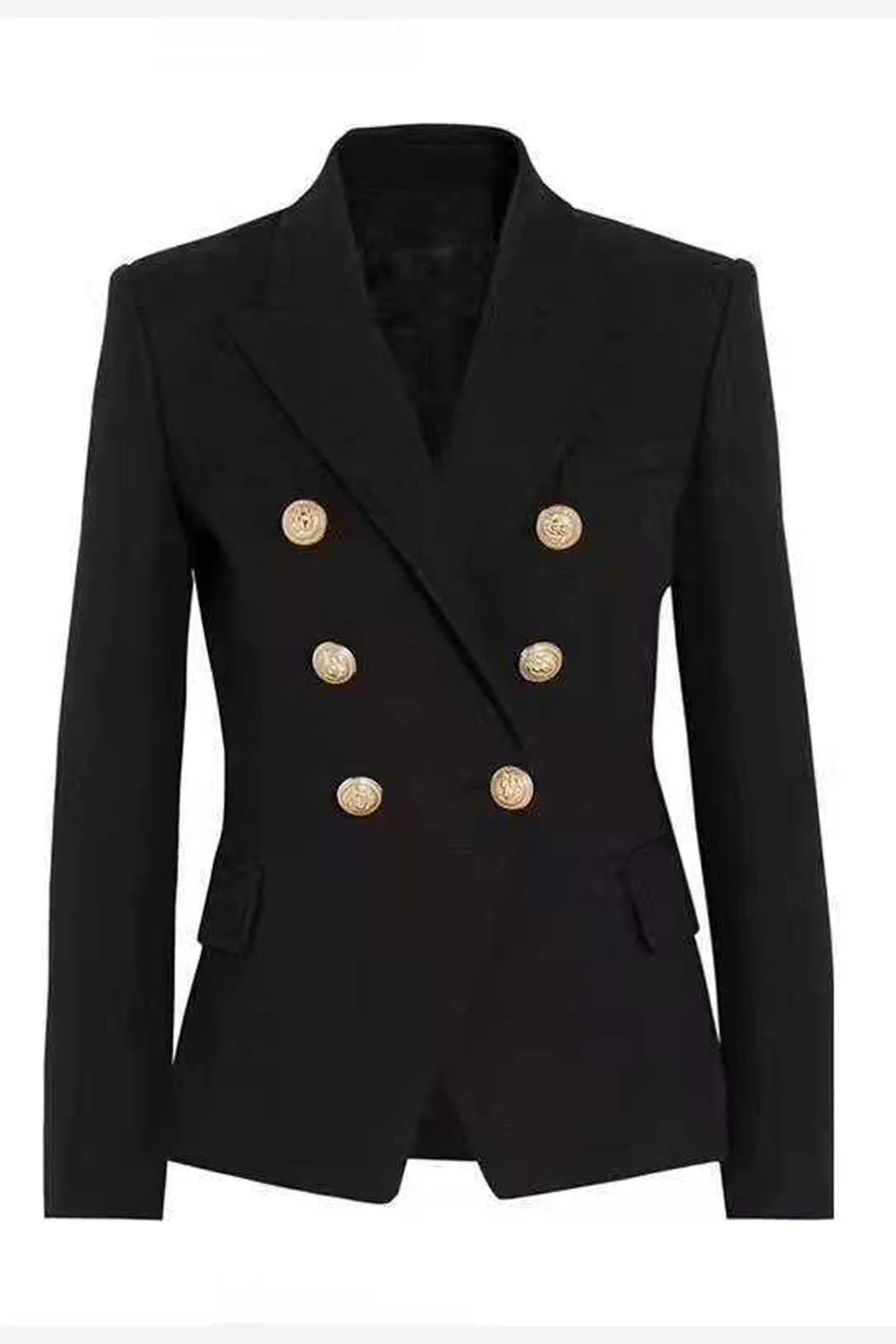 Black Peak Lapel Long Sleeves Women Blazer - VNBITS