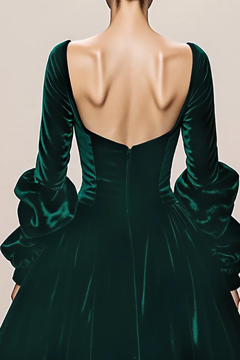 Dark Green Velvet Ball Gown Square Neck Long Holiday Party Dress - VNBITS