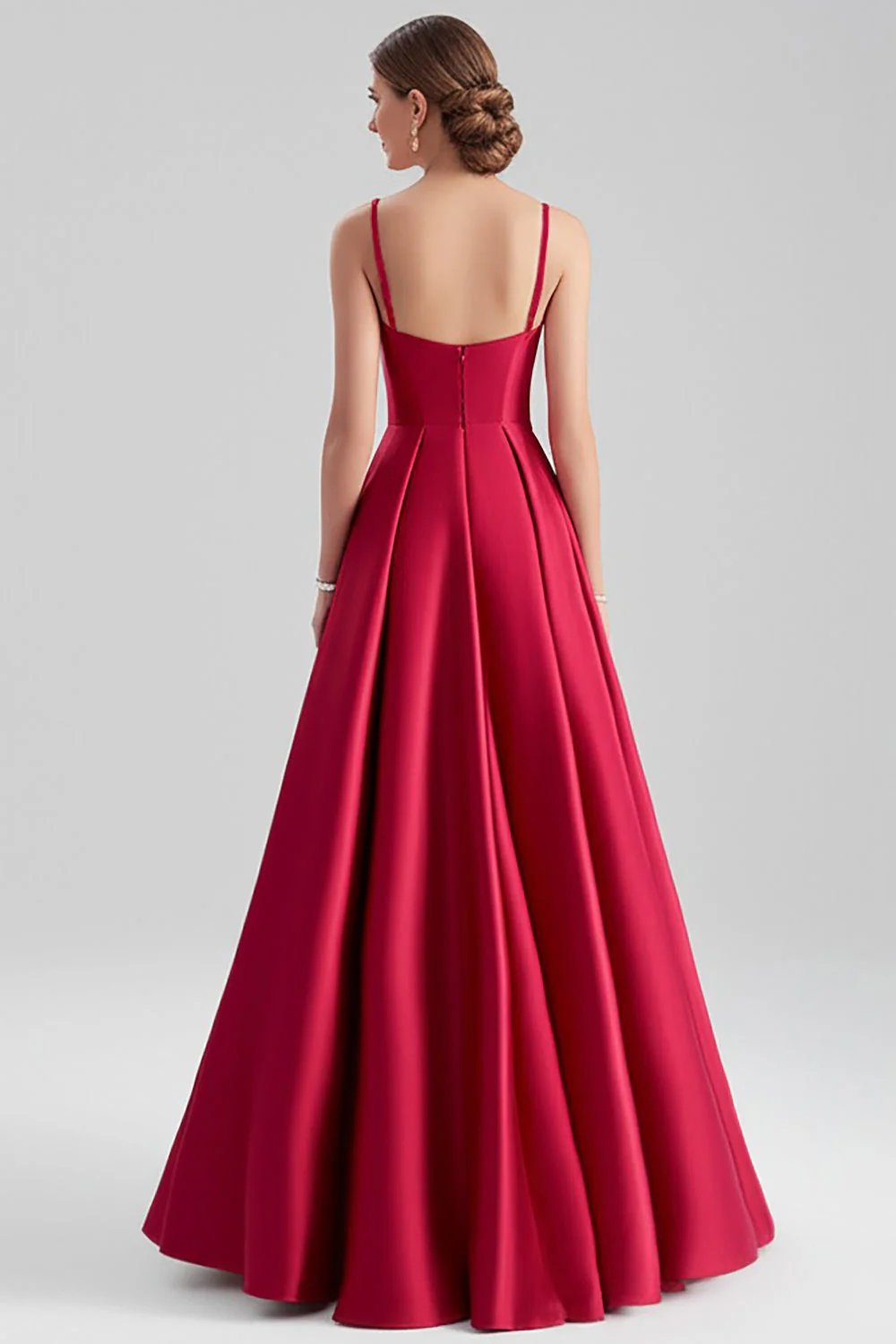 Black Satin A Line Spaghetti Straps Long Formal Dress - VNBITS