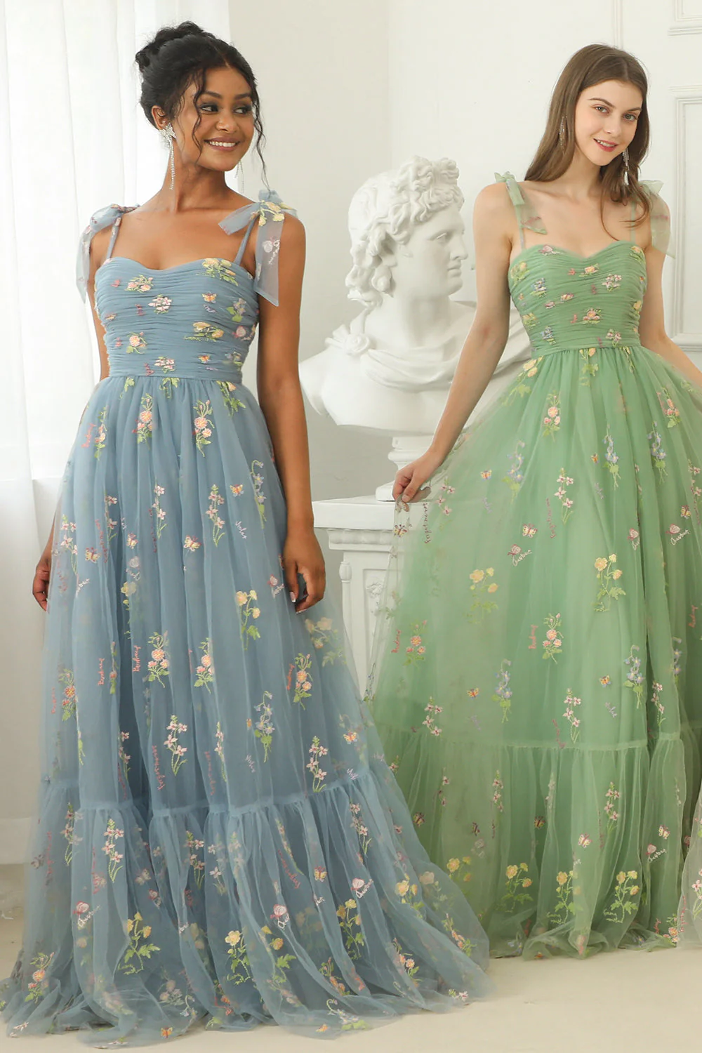 Champagne Embroidery Long Prom Dress - VNBITS