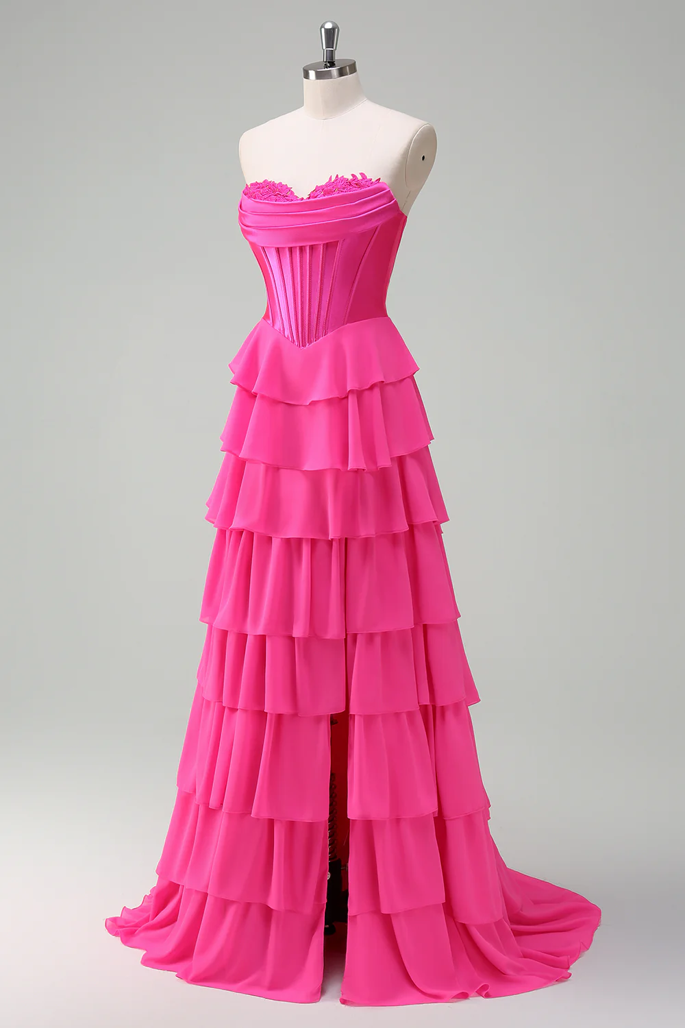 Yellow A-Line Tiered Sweetheart Long Prom Dress with Slit - VNBITS