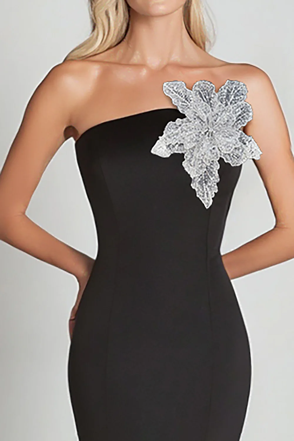 Black Mermaid One Shoulder with Sequin Flower Long Formal Dress - VNBITS