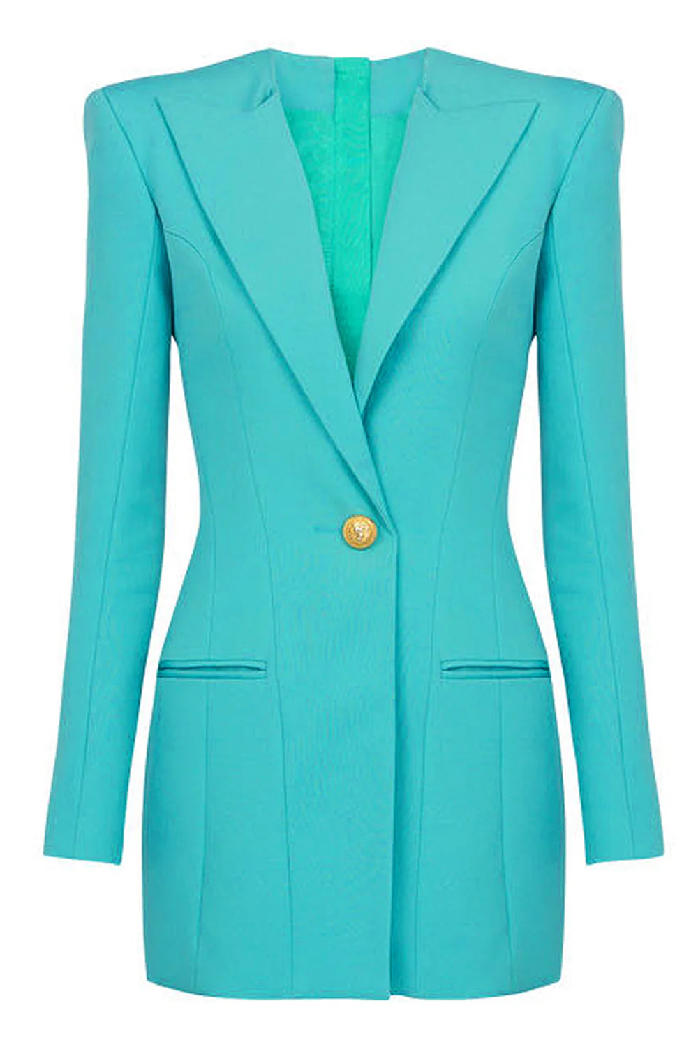 Lake Blue Peak Lapel Long Sleeves One Button Women Blazer - VNBITS