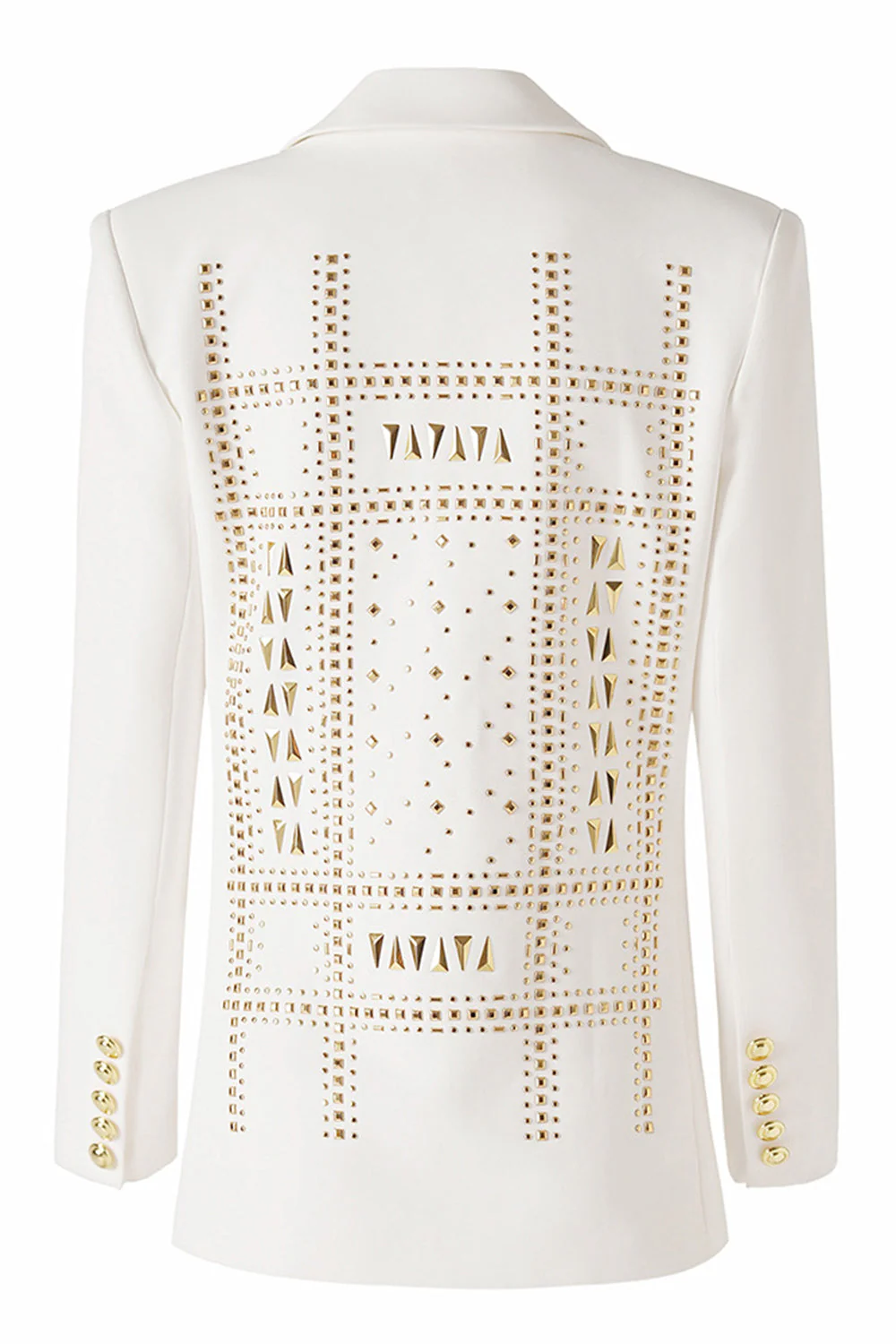 White Beaded Peak Lapel Women Blazer - VNBITS