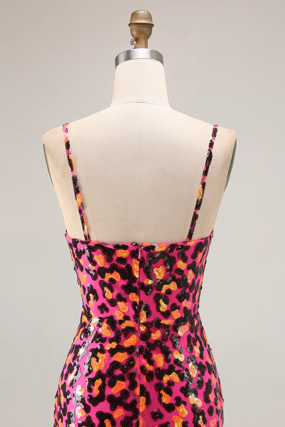 Sparkly Fuchsia Leopard Mermaid Long Prom Dress with Slit - VNBITS