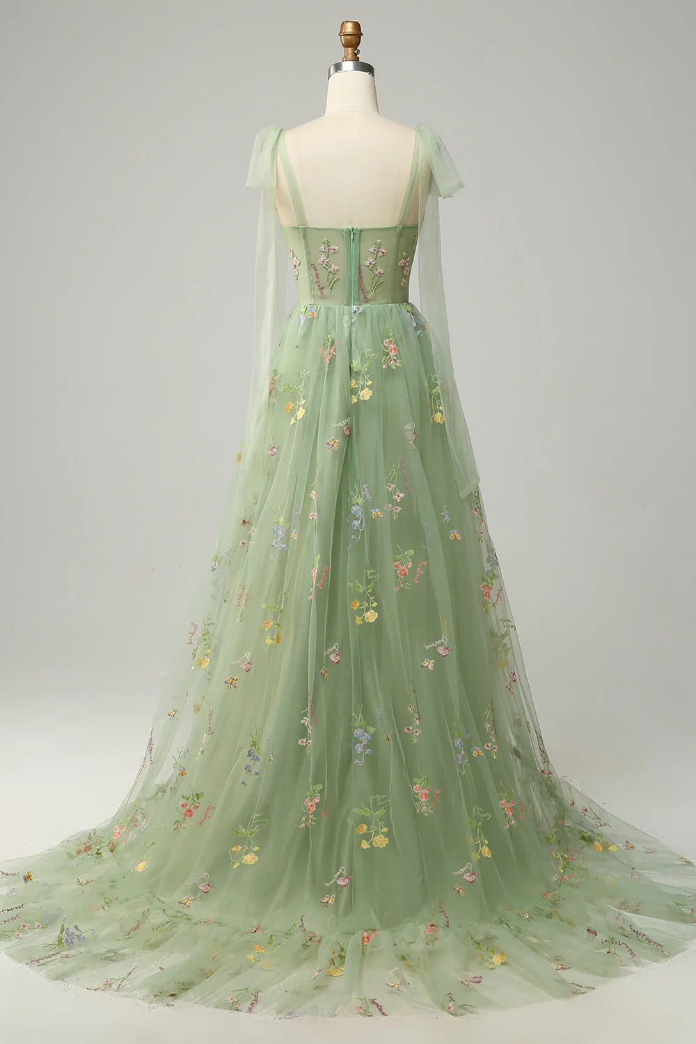 Green Embroidery Corset Long Prom Dress - VNBITS