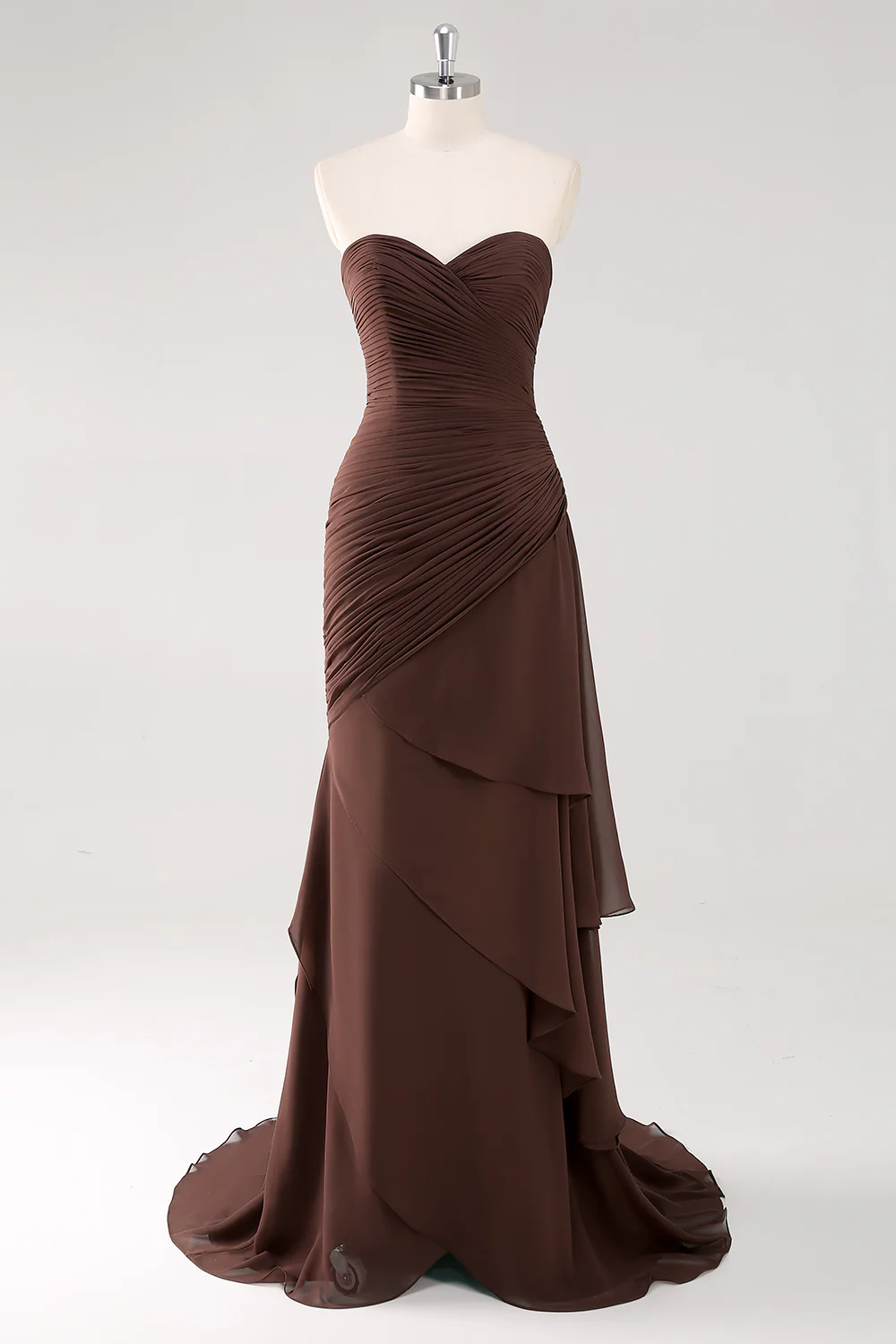 Black Sweetheart Ruched Ruffled Long Formal Dress - VNBITS