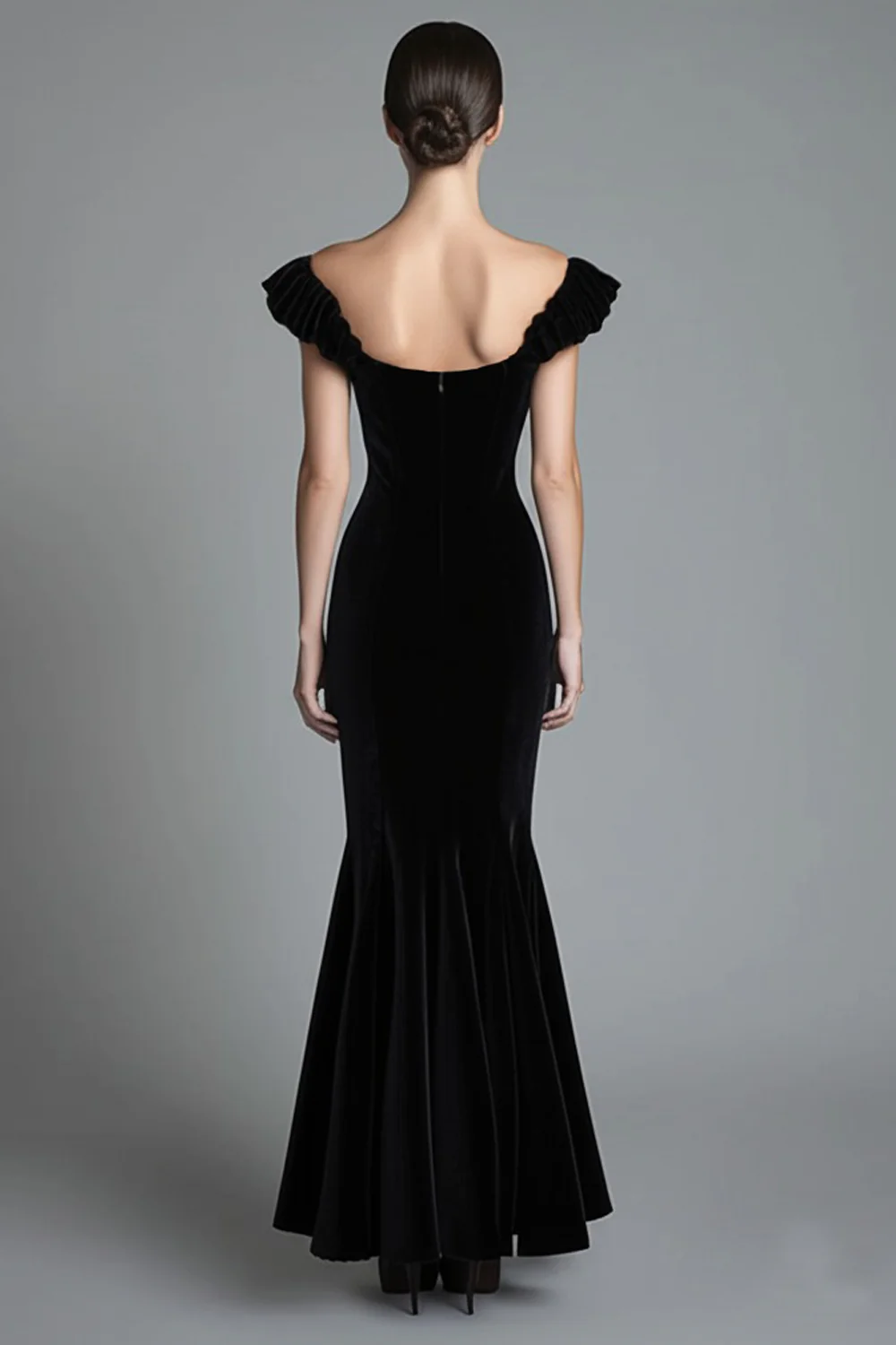 Off the Shoulder Mermaid Black Velvet Long Formal Dress - VNBITS