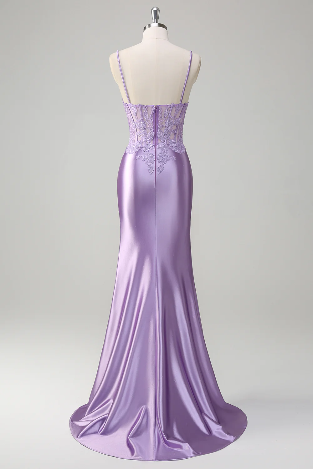 Lilac Floral Mermaid Corset Long Prom Dress with Slit - VNBITS