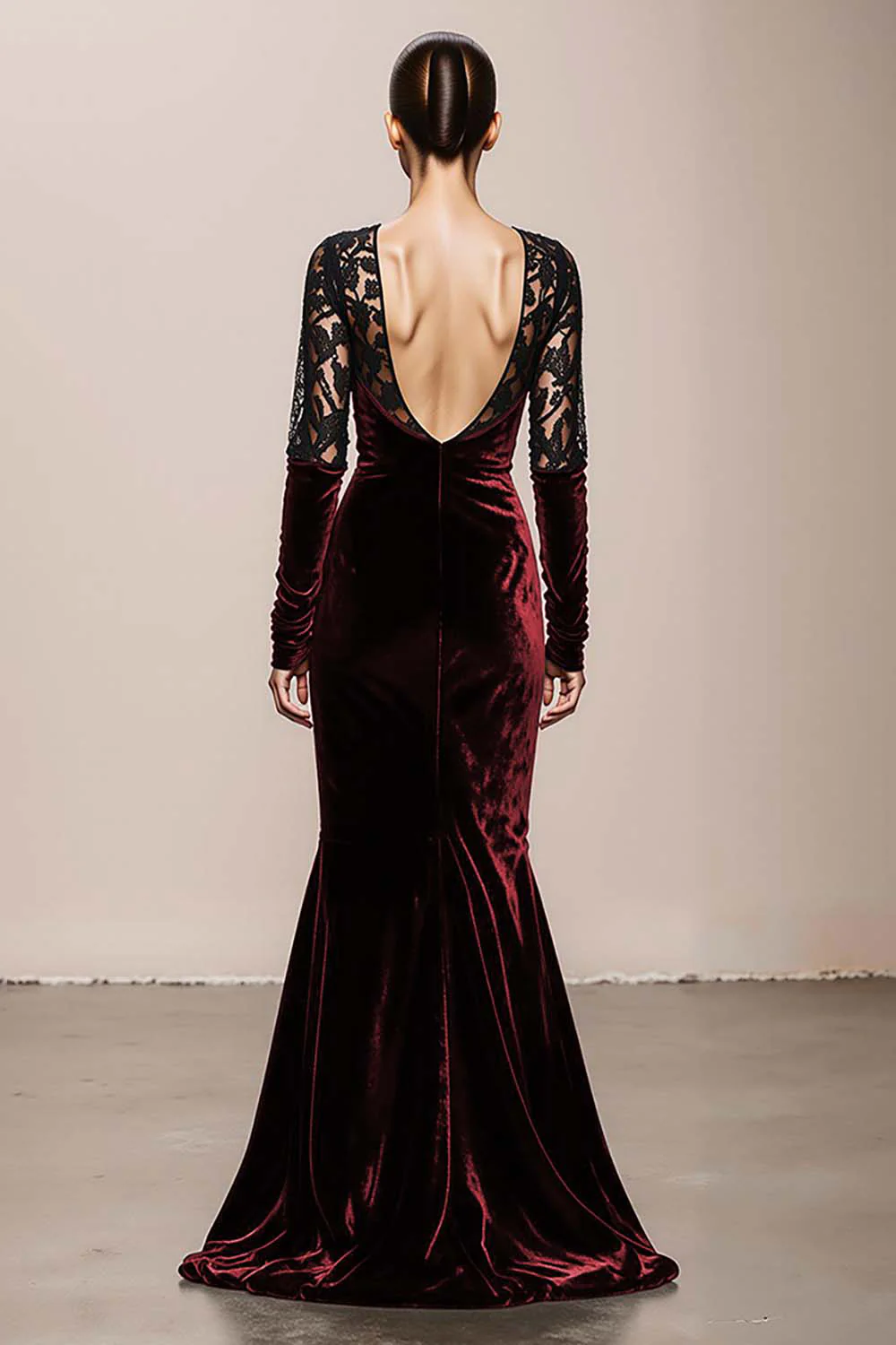Dark Green V-Neck Velvet Mermaid Long Formal Dress with Lace - VNBITS