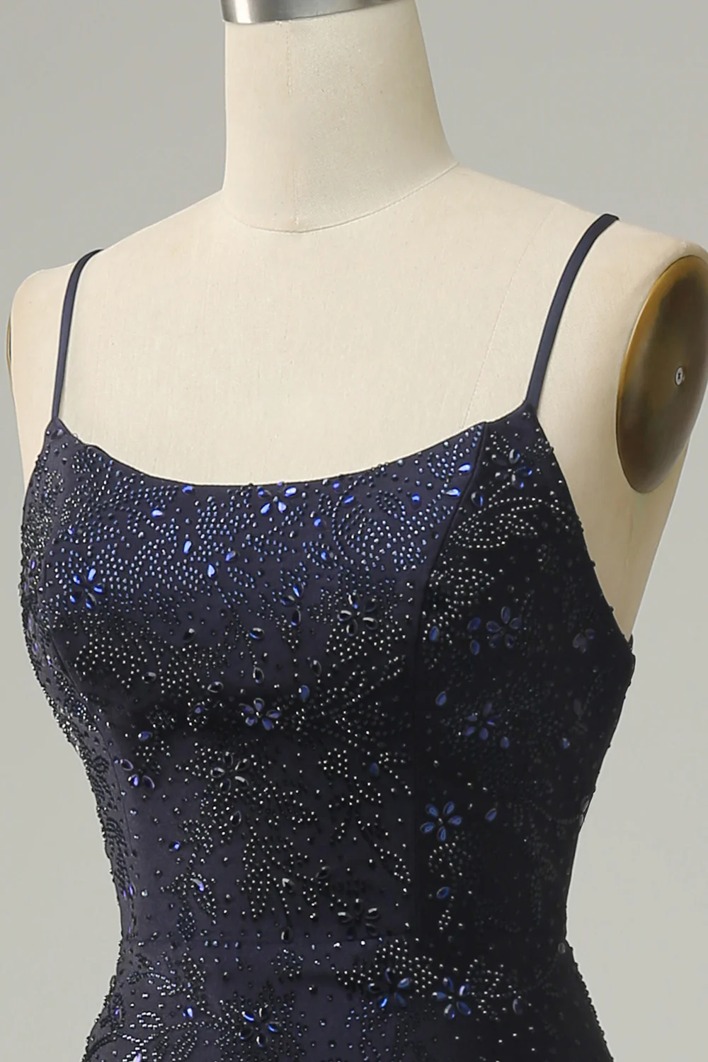Navy Strapless Sweetheart Beaded Prom Dress with Split - VNBITS