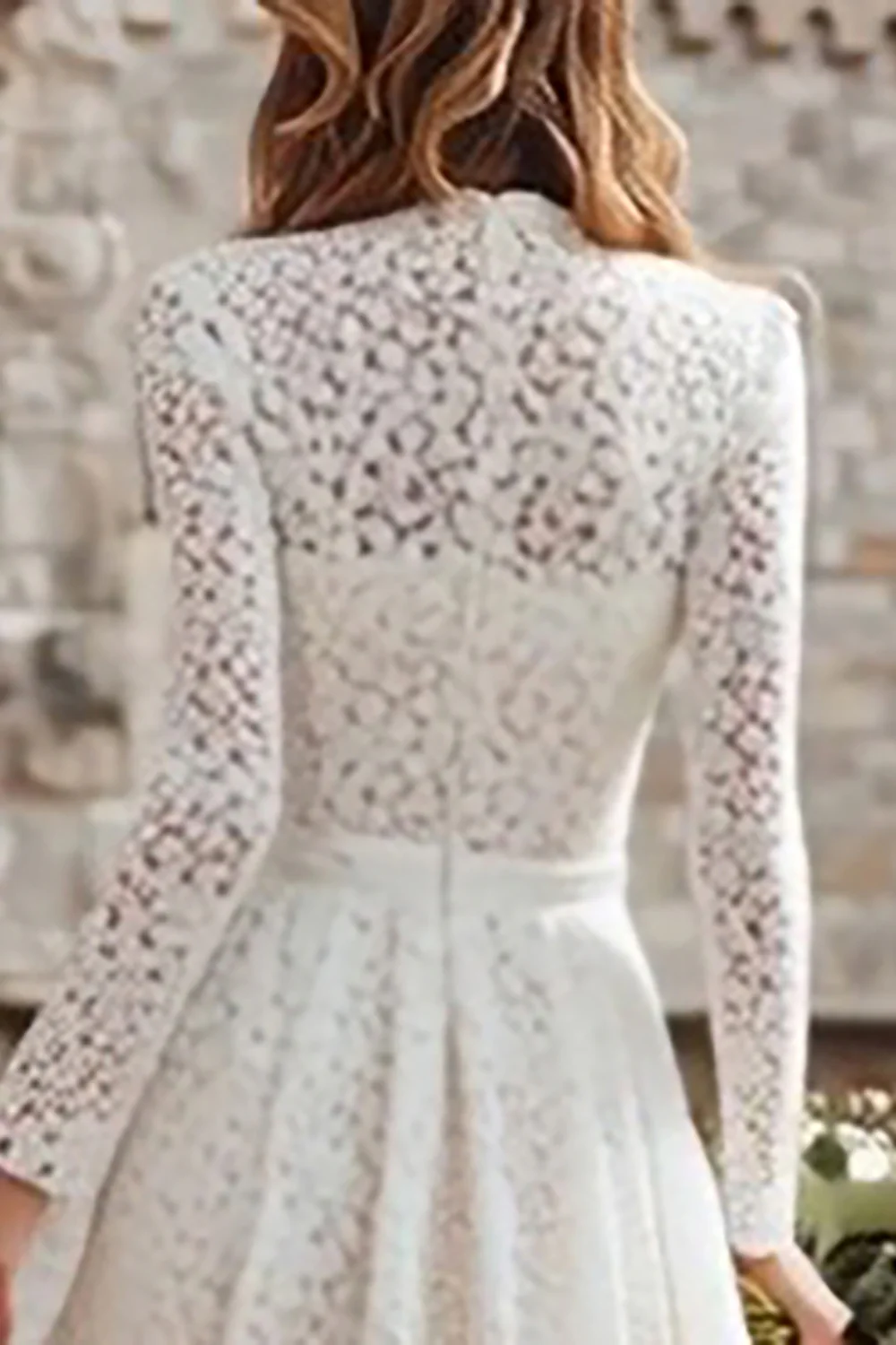 Ivory Lace A Line Long Sleeves Wedding Dress - VNBITS
