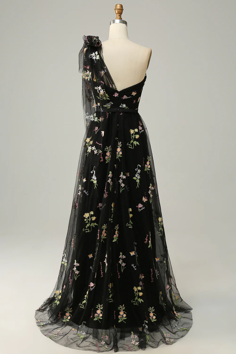 A-Line Grey Blue Long Prom Dress With Embroidery - VNBITS