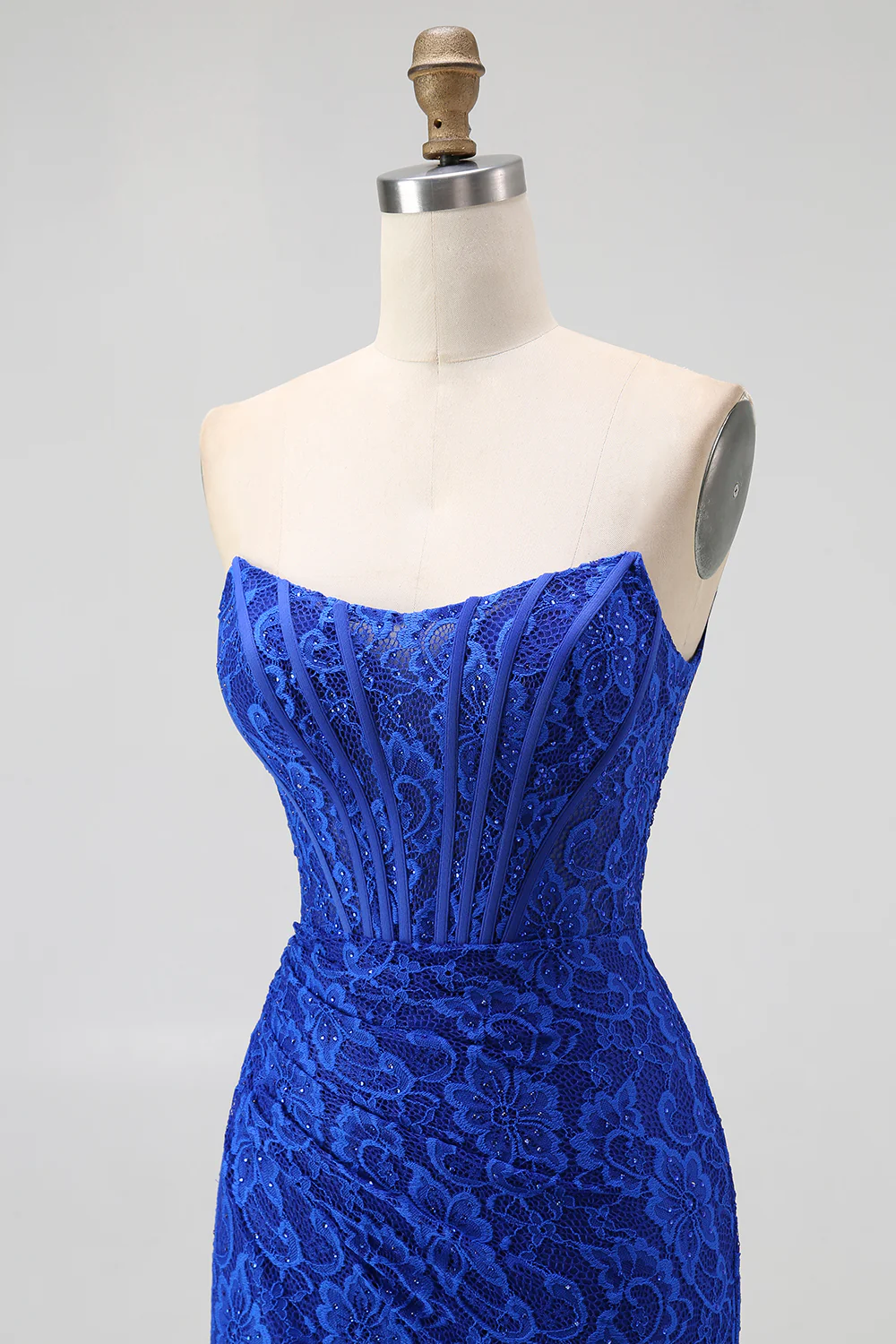 Royal Blue Sweetheart Mermaid Lace Long Corset Prom Dress with Slit - VNBITS