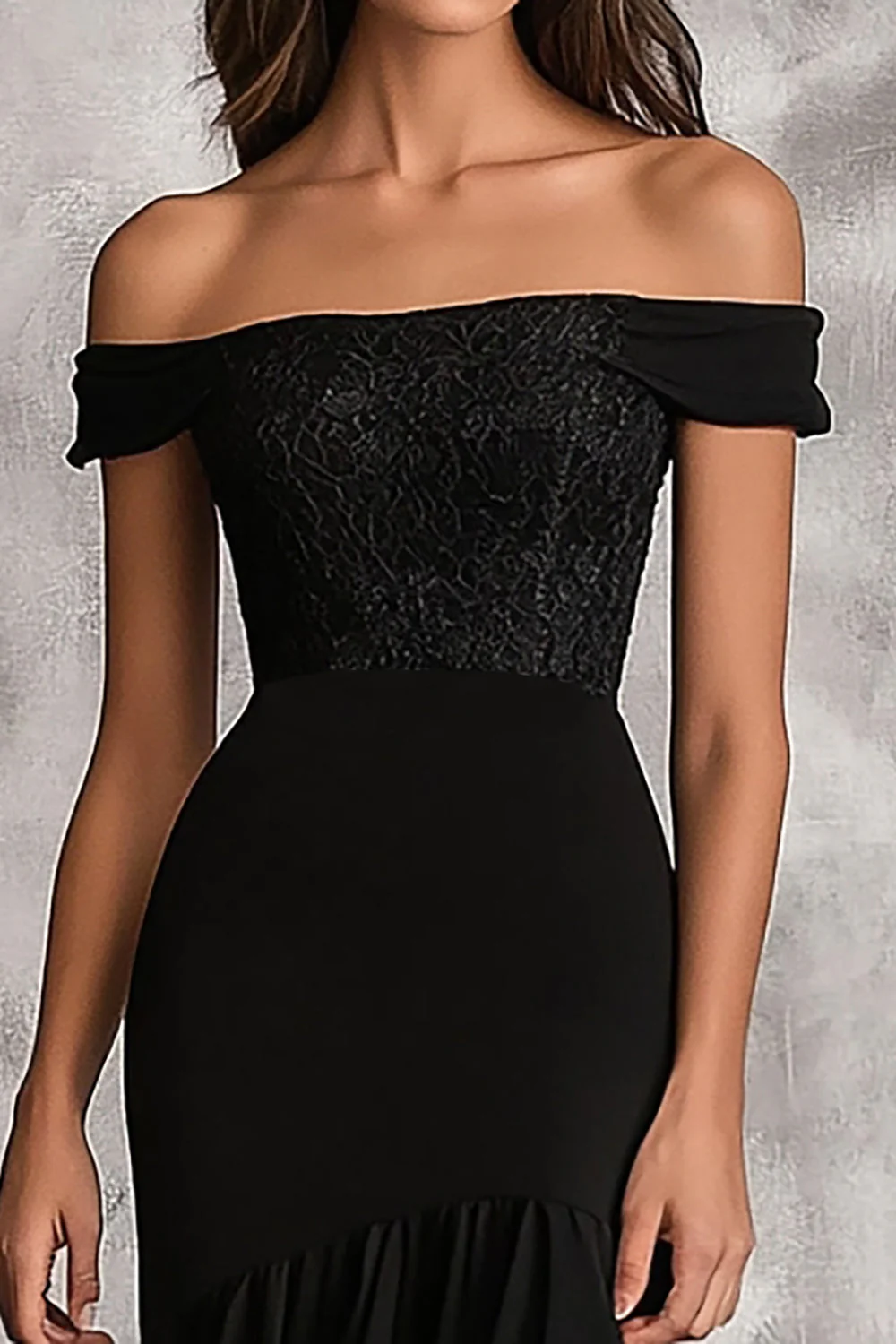 Black Mermaid Chiffon Off the Shoulder Long Formal Dress - VNBITS