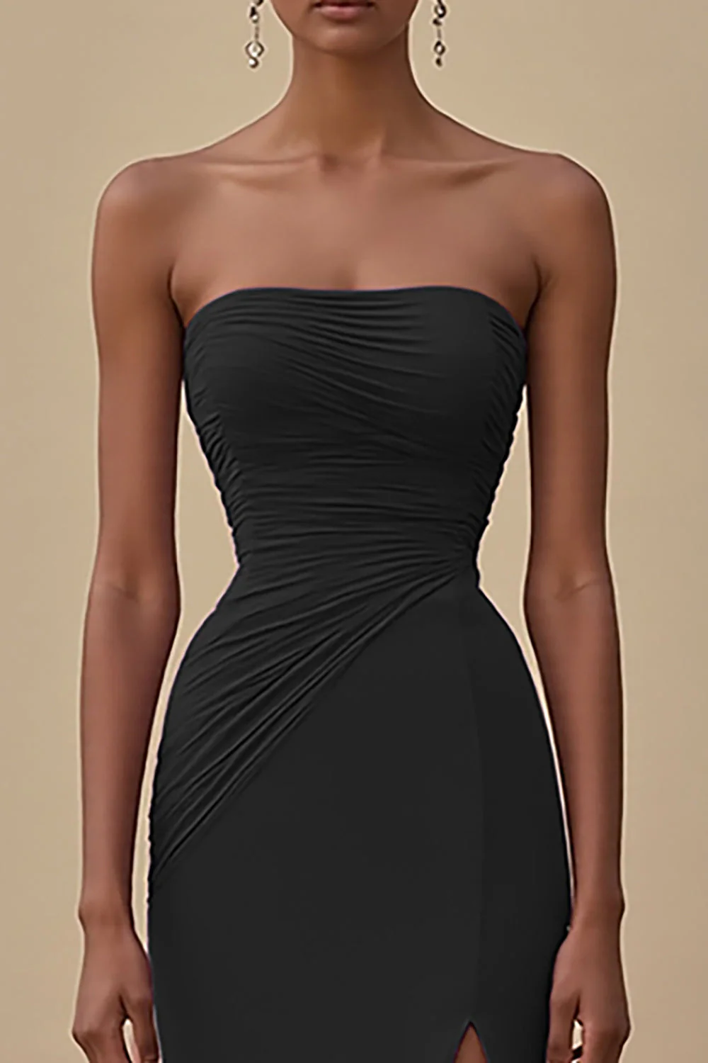 Elegant Black Sheath Chiffon Strapless Long Formal Dress with Slit - VNBITS