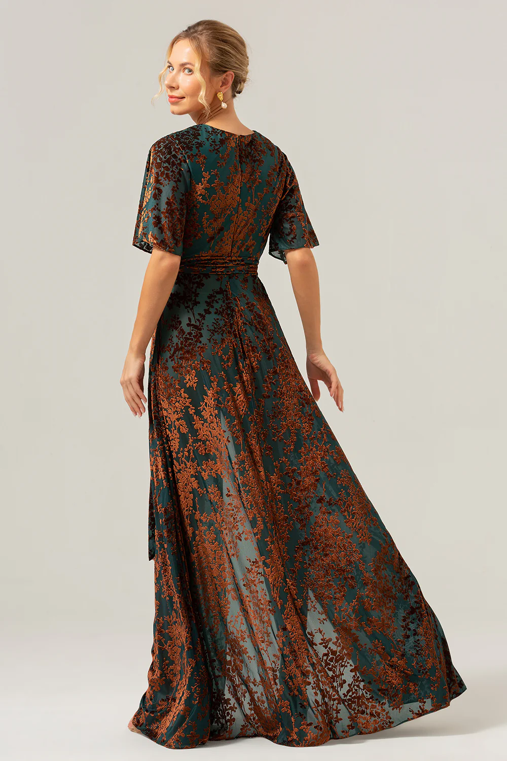 V-Neck Dark Green Mother of Bride Dress with Slit - VNBITS