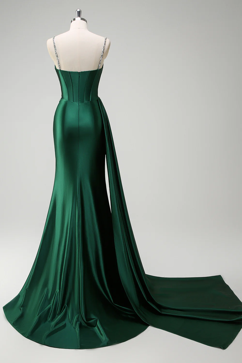 Dark Green Sequined Spaghetti Straps Mermaid Long Prom Dress with Slit - VNBITS