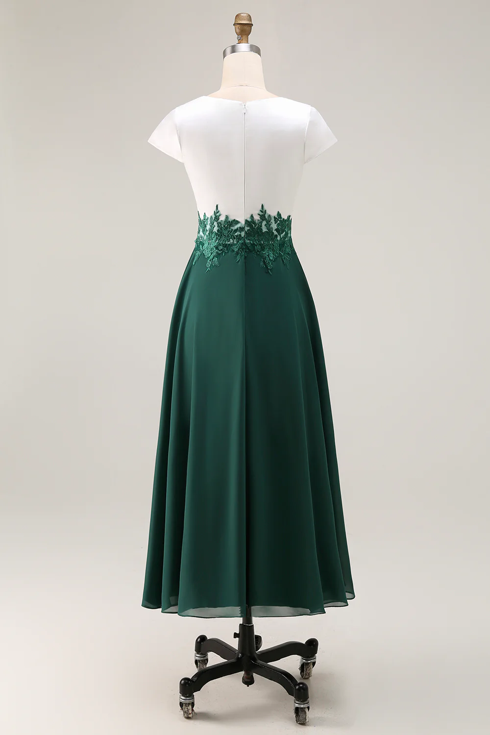 White Green V-Neck Appliqued Long Mother of the Bride Dress with Sleeves - VNBITS