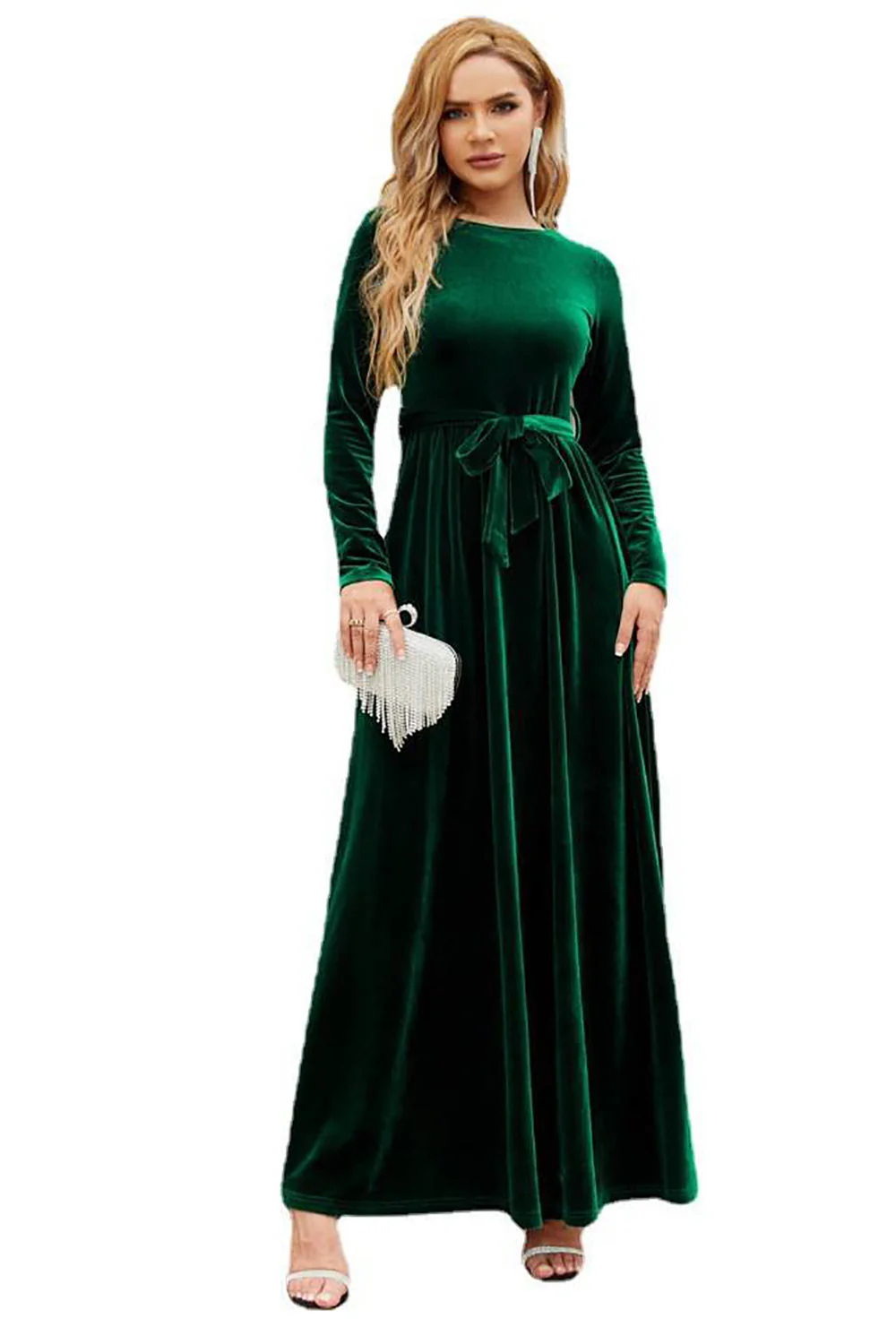 Long Sleeves A Line Velvet Holiday Party Dress - VNBITS