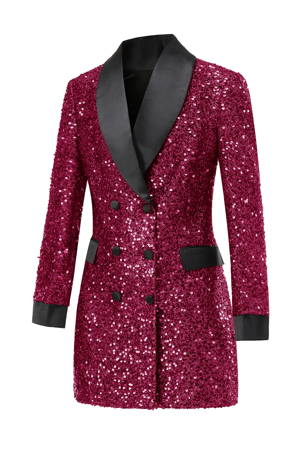 Sparkly Burgundy Bodycon Maxi Women's Blazer - VNBITS