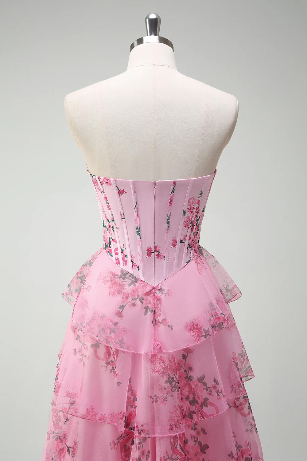Blush Floral A-Line Tiered Sweetheart Long Prom Dress with Slit - VNBITS