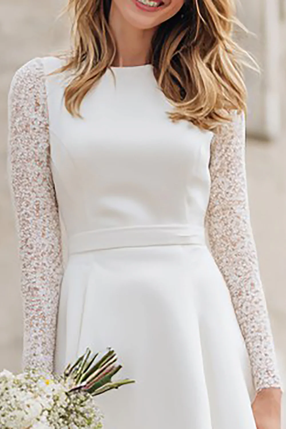 Ivory A Line Backless Midi Engagement Dress with Lace - VNBITS