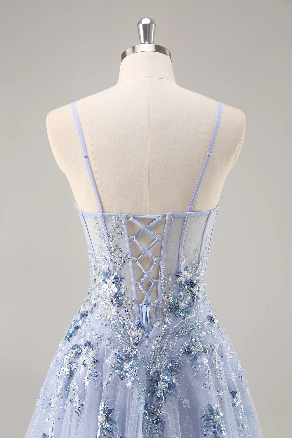Sparkly Navy Corset Sweetheart Long Prom Dress with Appliques - VNBITS