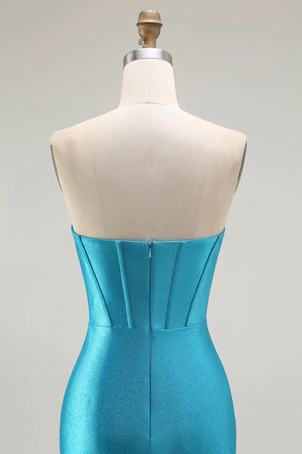Sparkly Blue Strapless Corset Mermaid Long Prom Dress with Ruffles - VNBITS