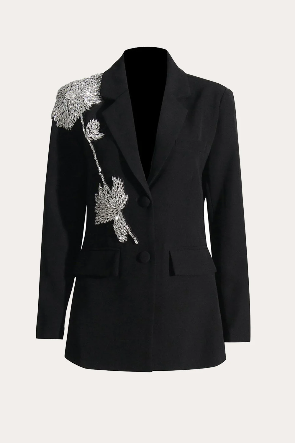 Sparkly Black Beaded Notched Lapel Women Prom Blazer - VNBITS