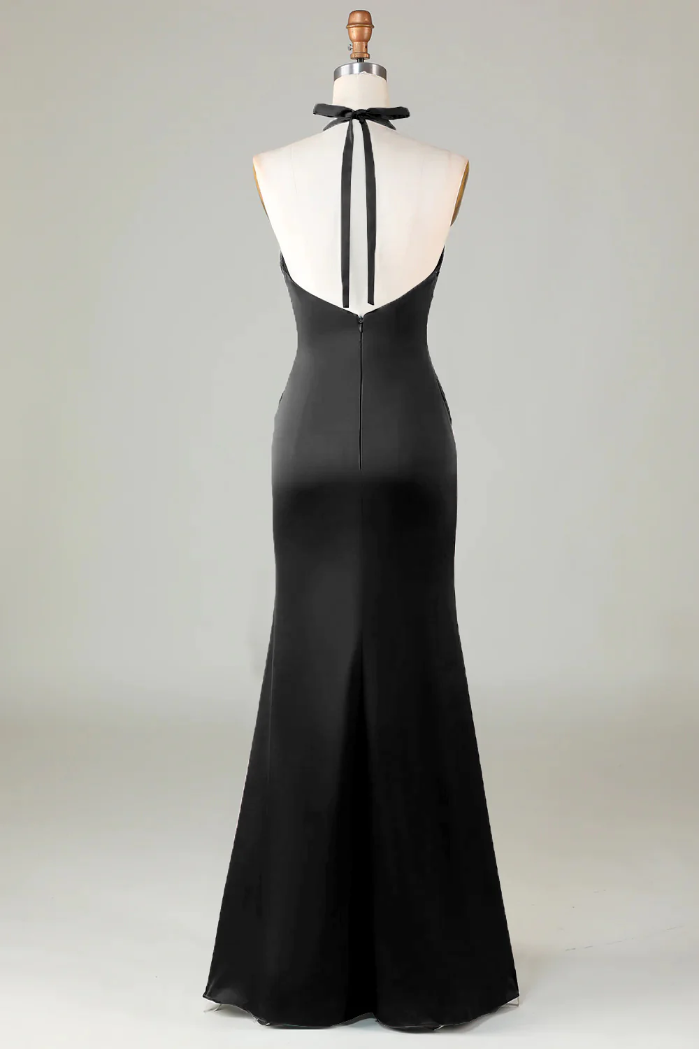 Mermaid Halter Dark Green Long Satin Bridesmaid Dress - VNBITS