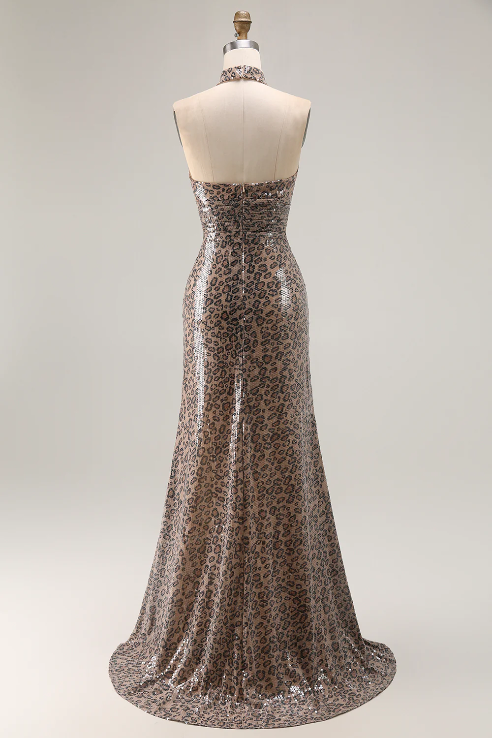 Sparkly Golden Leopard Keyhole Mermaid Sequin Long Prom Dress with Slit - VNBITS