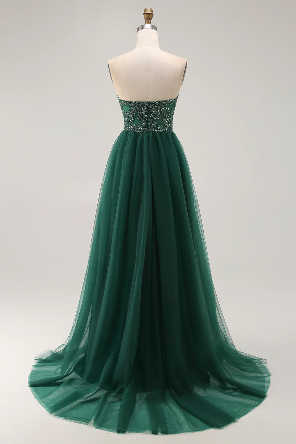 Sparkly Dark Green Sweetheart Long Prom Dress with Sequins - VNBITS