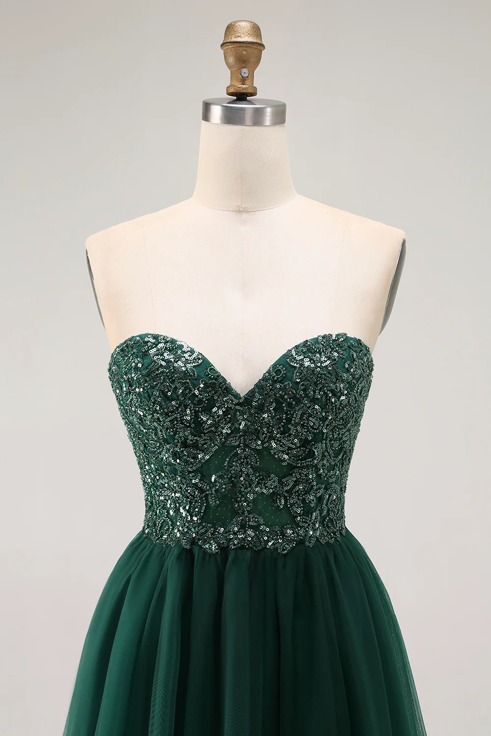 Sparkly Dark Green Sweetheart Long Prom Dress with Sequins - VNBITS