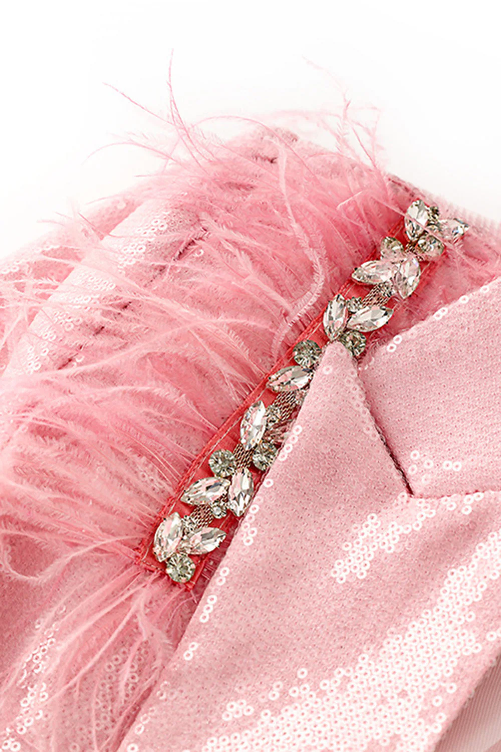 Glitter Pink Women Blazer with Feathers - VNBITS