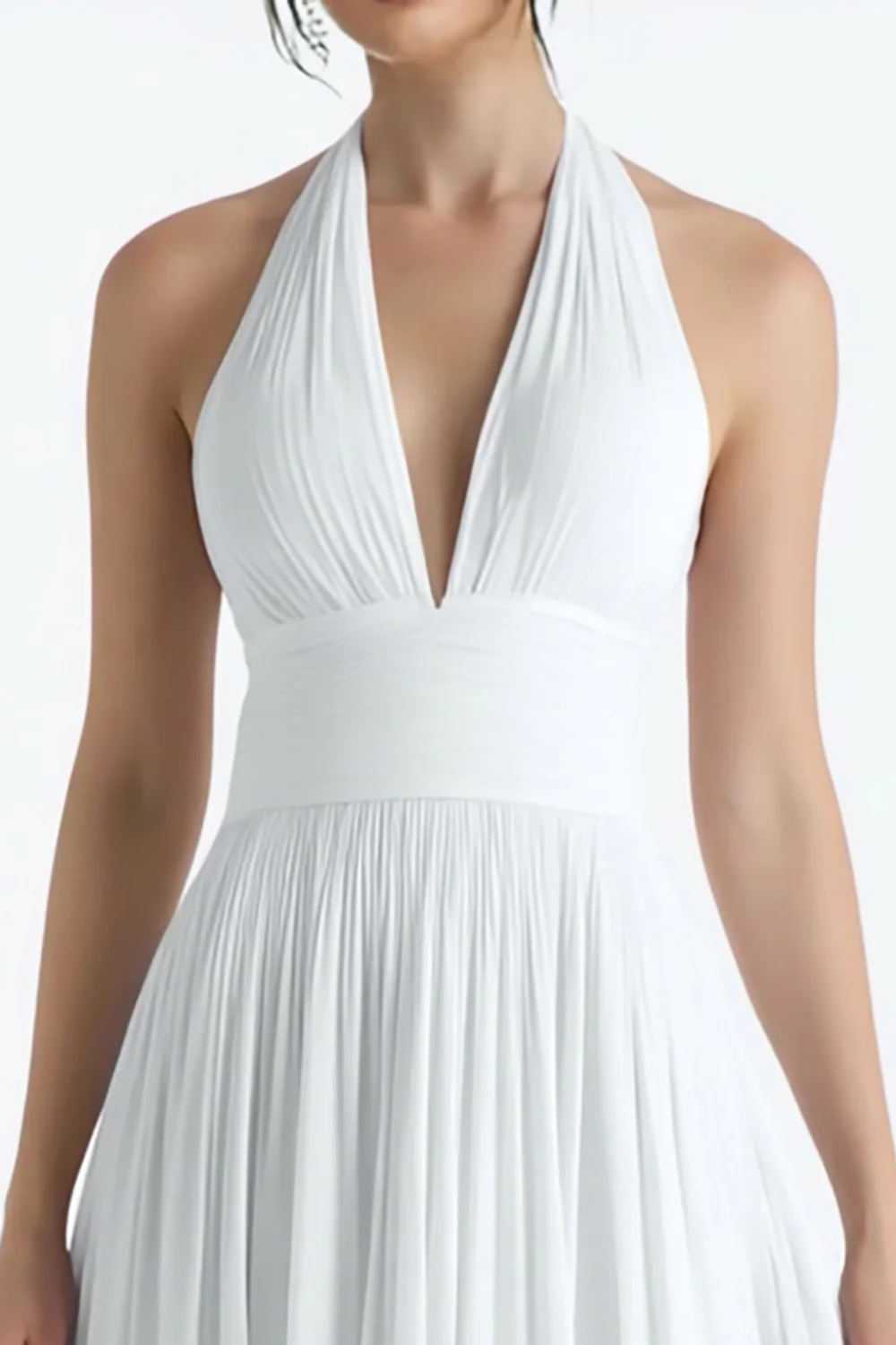 White Chiffon A Line Halter Midi Wedding Reception Dress - VNBITS