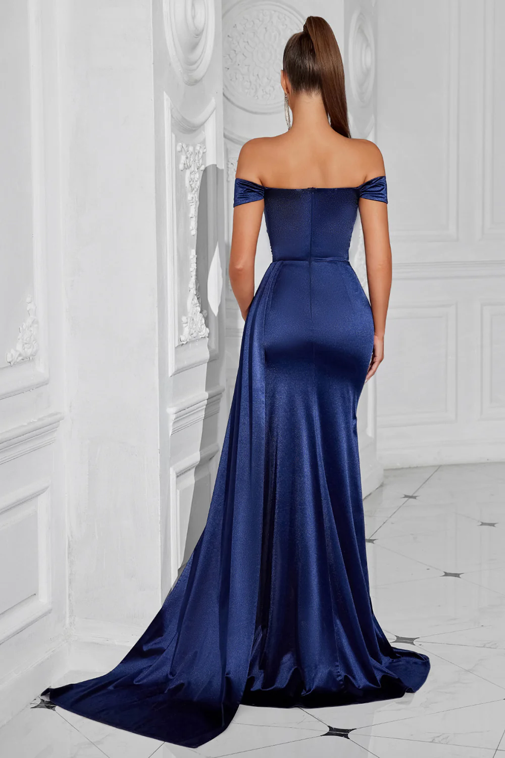 Dark Green Mermaid Off The Shoulder Ruched Long Prom Dress with Slit - VNBITS