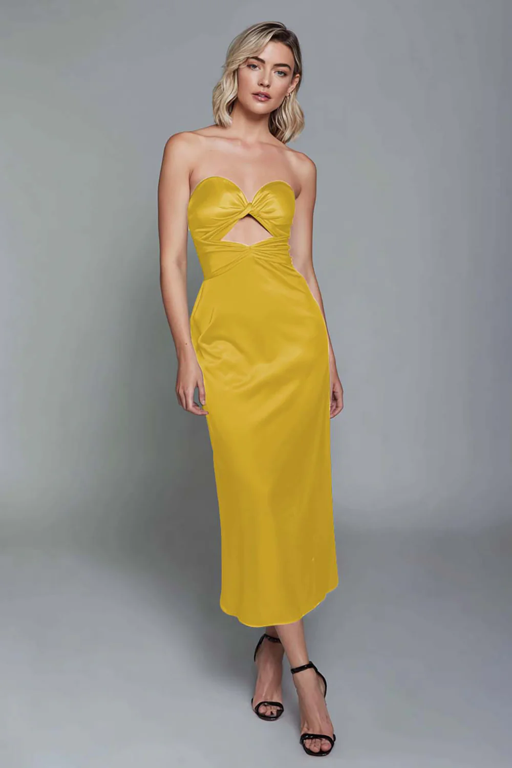 Dusty Blue Sweetheart Sheath Cut Out Satin Ankle Length Formal Dress - VNBITS