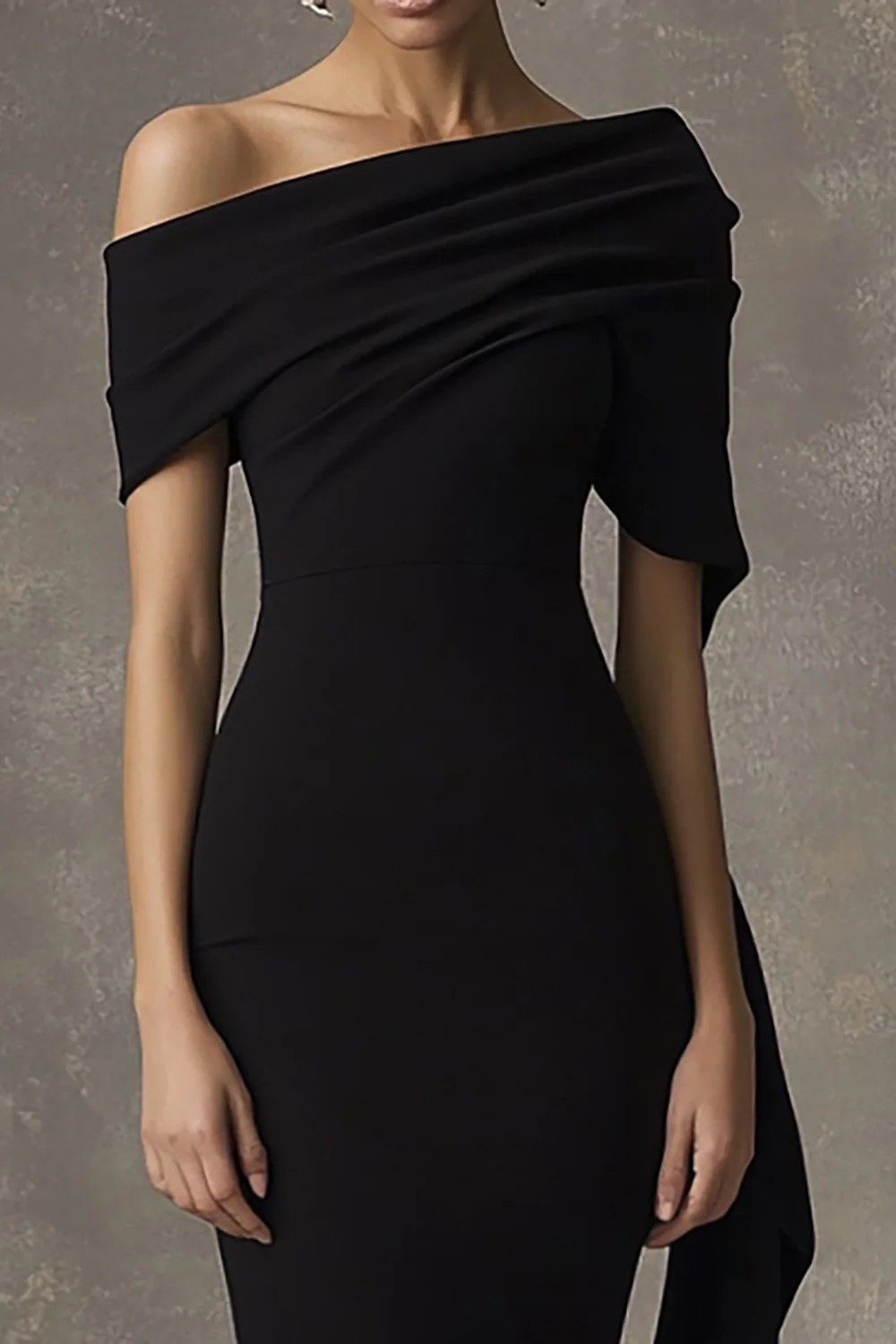 Black Sheath Off the Shoulder Long Black Tie Dress - VNBITS