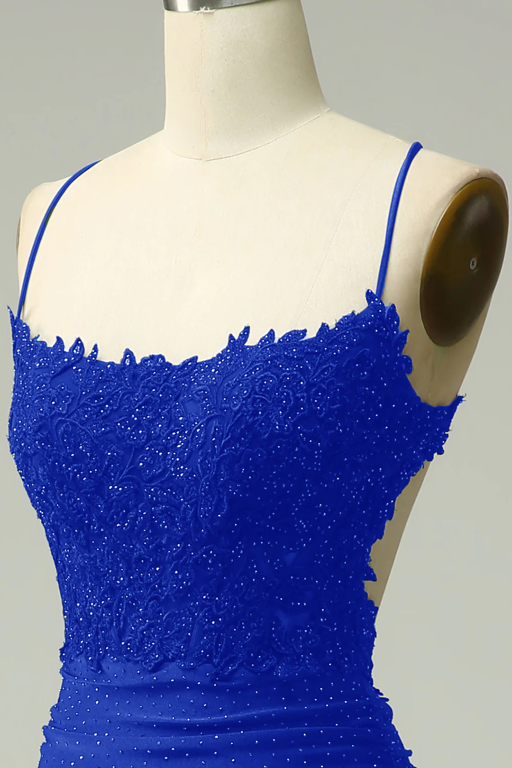 Mermaid Royal Blue Satin Spaghetti Straps Prom Dress - VNBITS