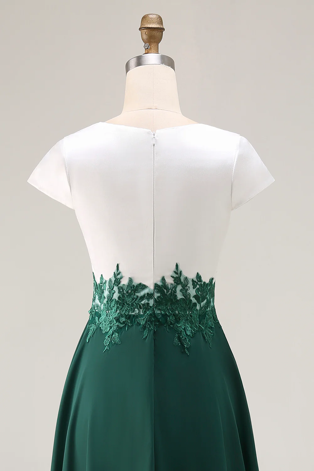 White Green V-Neck Appliqued Long Mother of the Bride Dress with Sleeves - VNBITS